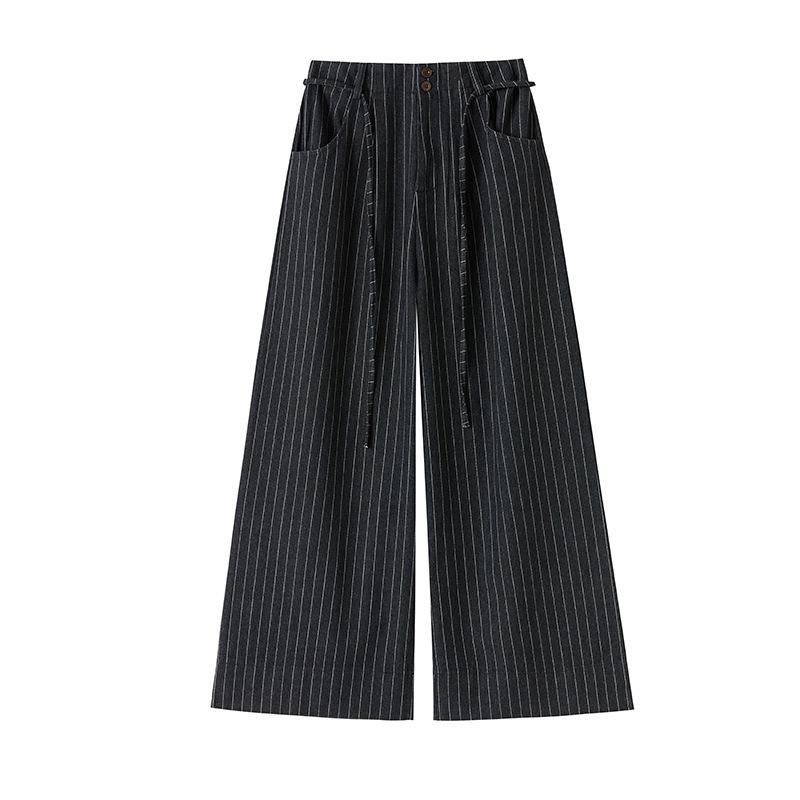 Women's Retro Striped Wide-Leg Pants, 2026 Spring/Summer, Tie-Up Loose Fit, Versatile Old Money Style.