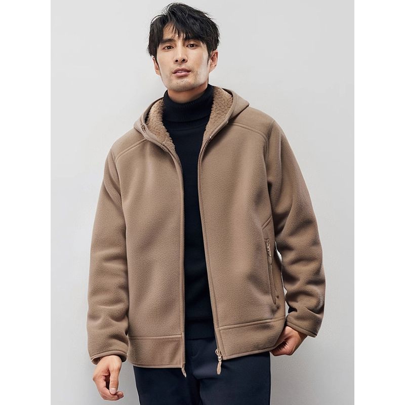 Berber Fleece Outerwear Men's Winter Fleece-lined Thickened Hooded cardigan Double-sided Polar Fleece Hoodie Foreign Trade Men's Clothing Jacket
