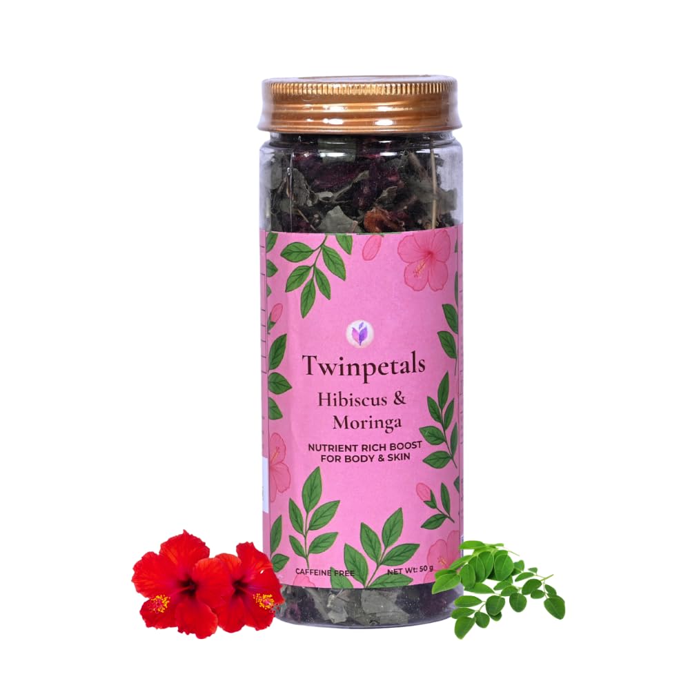 

Twinpetals Hibiscus Moringa Herbal Tea | 50g Premium Loose Leaf | All-Natural Caffeine-Free Blend for Heart Health & Daily Wellness