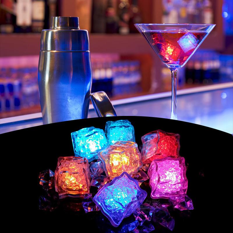 LED Ice Cubes Shape Glowing in Water Light Party Ball Luminous Flash Light Wedding Festival Bar Wine Glass Decoration 12PCS