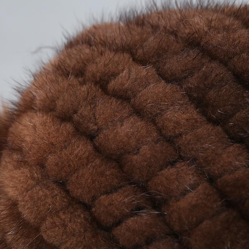 Women Winter Real Mink Fur Beanie Hat With Sliver Fox Pompom Warm Woven Knit Lined Caps Female Fashion Winter Hat