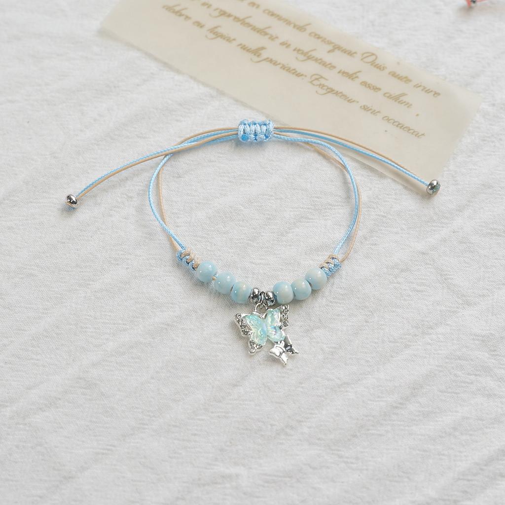 Ceramic beaded ins wind cute butterfly woven bracelet sweet adjustable hand rope girlfriend gift