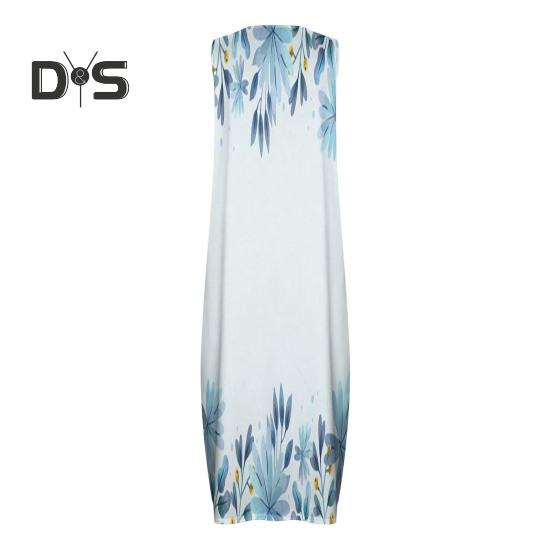 Women Summer Dress V-neck Sleeveless Floral Print Maxi Dress with Pockets Loose Fit Flowy Long Sundress