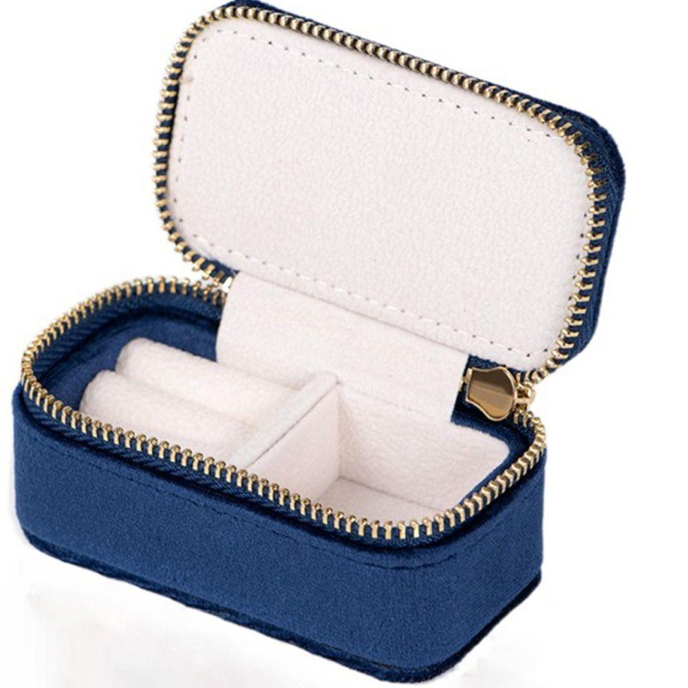 

Flannelette Mini Jewelry Travel Case Wear-resisting Jewelry Organizer Box Simplicity Jewelry Box Deep Blue