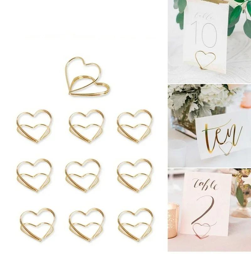 New 15PCS Heart-shaped Photo Clip Card Holder Wedding Table Decoration Retro Paperclips Rose Gold Mental Clips Stationary