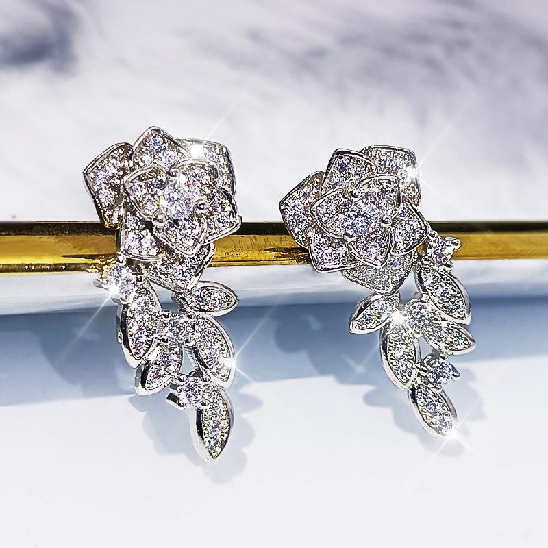 Three-Dimensional Color Flower Earrings, Micro-Inlaid Zircon Earrings, Trend Earrings.