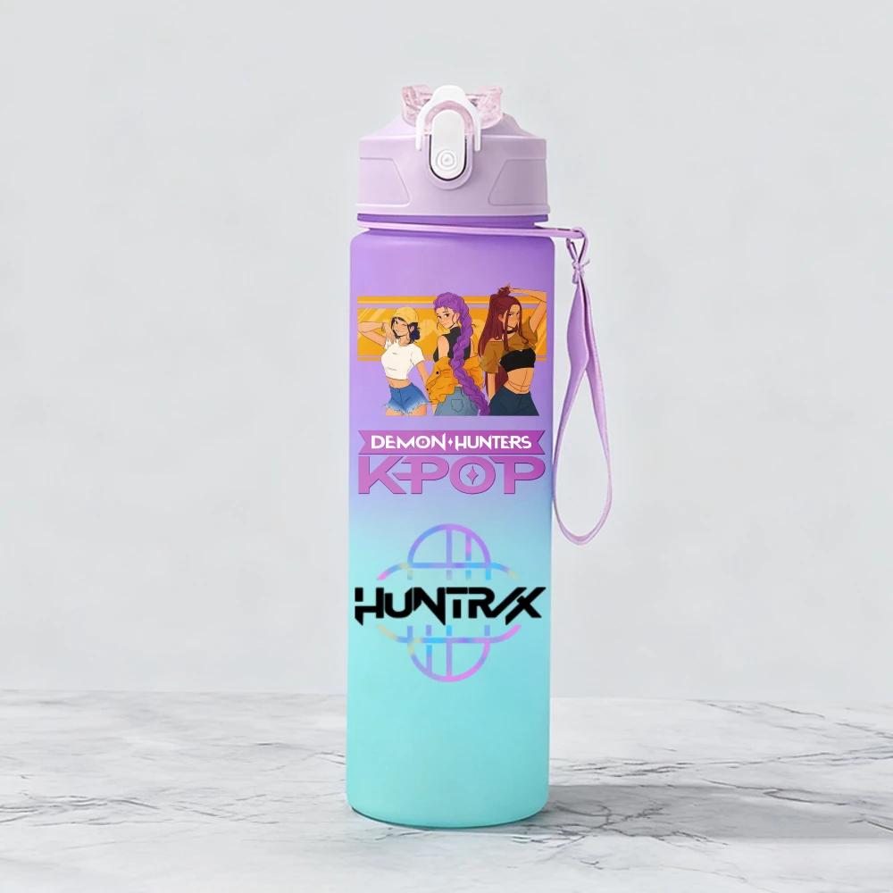 Kpop Demon Hunters Team Creative Gradient Water Bottle Unisex Sports Style Reusable Jug designed for Outdoor Cycling Travel Fitness