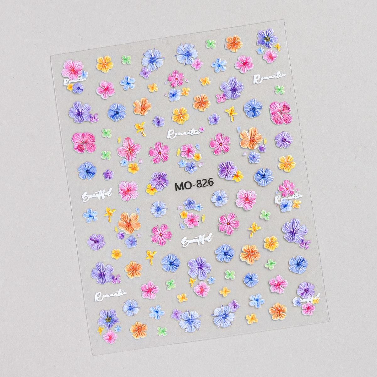 3D Japanese Floral Gradient Nail Art Stickers: Dried Flower Petals & Embossed Design