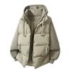 Mens Winter Puffer Jacket Faux Two-Piece Thick Hooded Loose Cotton Coat Teens