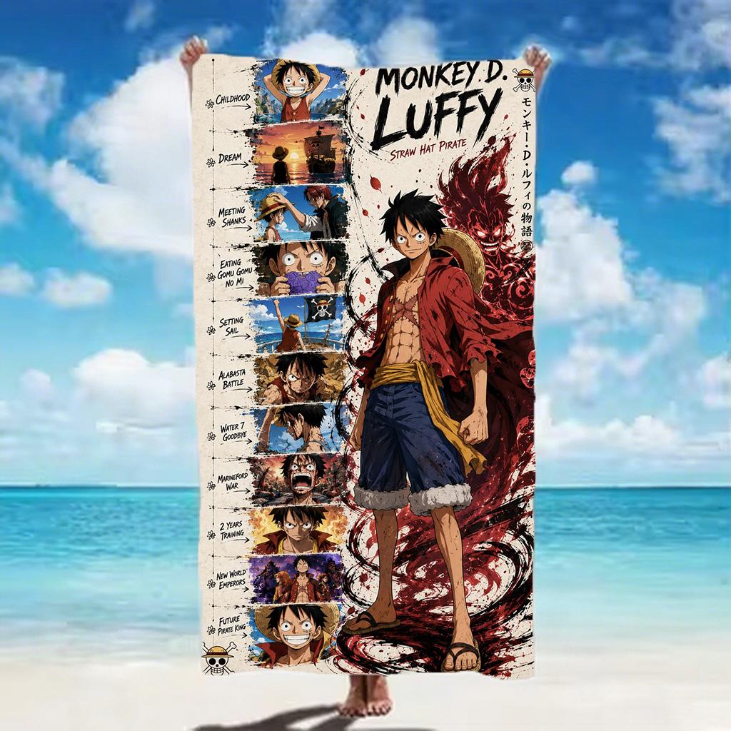 O-One P-Pieces Monkey D. Plážová osuška L-Luffy, Exkluzivní limitovaná edice pro fanoušky anime, Osuška s pirátskou tématikou na pláž, k bazénu a do koupelny