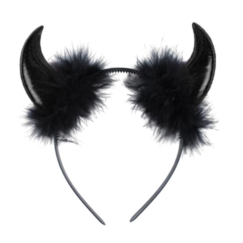 Cartoon Animal Cool Devil Headband Feather Hair Hoop Stage Hairbands чёрный