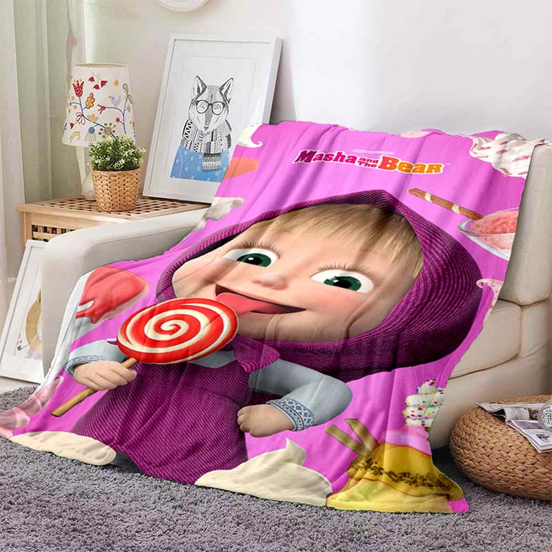 3D cartoon cute M-Masha and Bear blanket flannel home sofa bed bedroom warm portable children's gift picnic sleep soft blanket