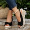 Black Suede Peep Toe Sandals Women Bohemia Metal Buckle Platform Wedge Heels Shoes Women Comfortable Light Weight Daily Sandals