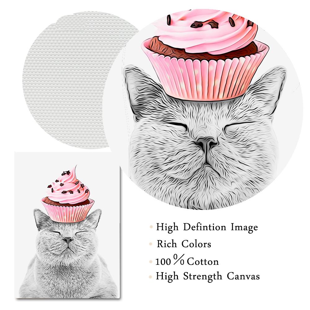 Cat Lover Funny Cats Cake Toast Croissant Poster Animal Hipster Painting Canvas Print Wall Art Home Decor For Coffee Bar Bedroom