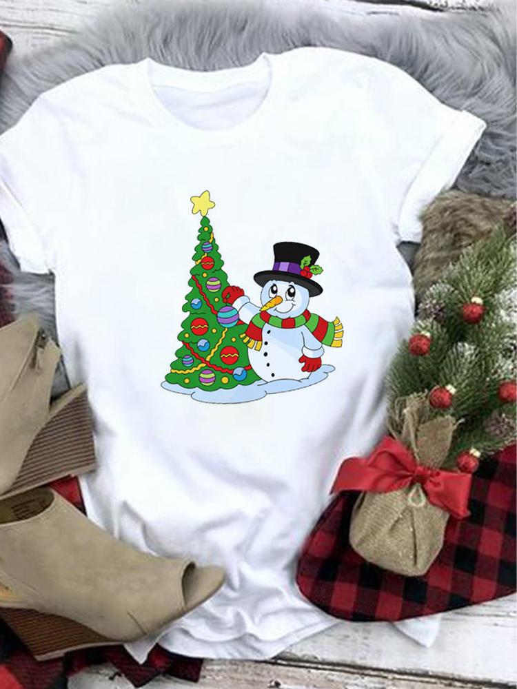 Lovely Merry Christmas Funny Trend T Shirt Women Short-Sleeved Print Tee Shirt Female Trend Clothing Women Casual Graphic Tee