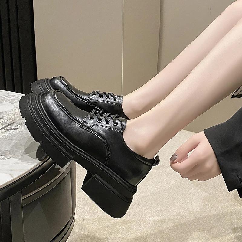 Fashion Casual Platform Ladies Shoes 2024 High Quality Loafers Women's High Heels Fashion Round Toe Pumps Women Med Heel Shoes Women