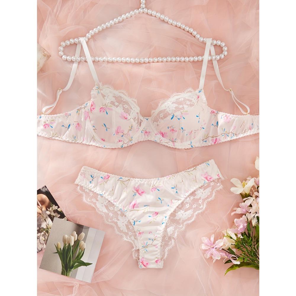 New Japanese Sweet Floral Bra Set Cute Girl Small Chest Lace Lace Gathering Tube Top Underwear