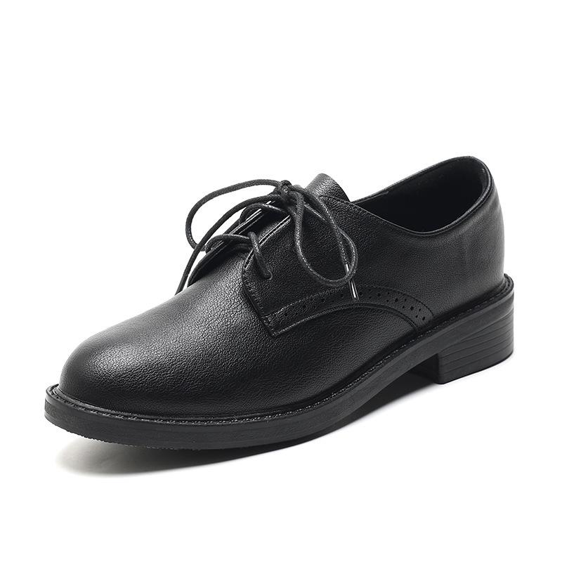 Yuexinwang genuine leather flat for Huizhou women's shoes Su Yinyin same shoes front lace-up black retro versatile small leather shoes