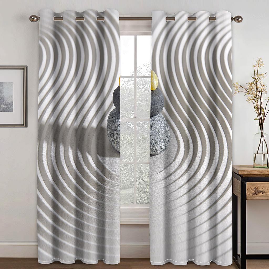 Moderní geometrické kruhové závěsy černé bílé okenní závěsy 2 panely abstraktní obývací pokoj ložnice domácí dekorace