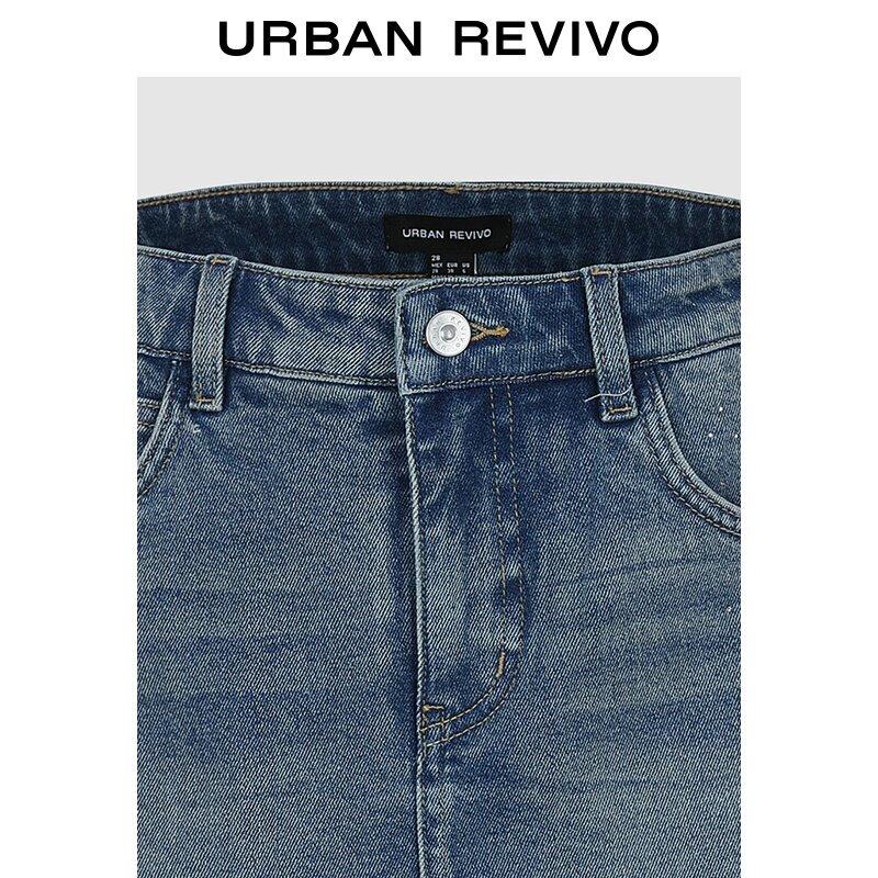 UR2026 Trendige Damen-Shorts aus gewaschenem Denim mit Strasssteinen