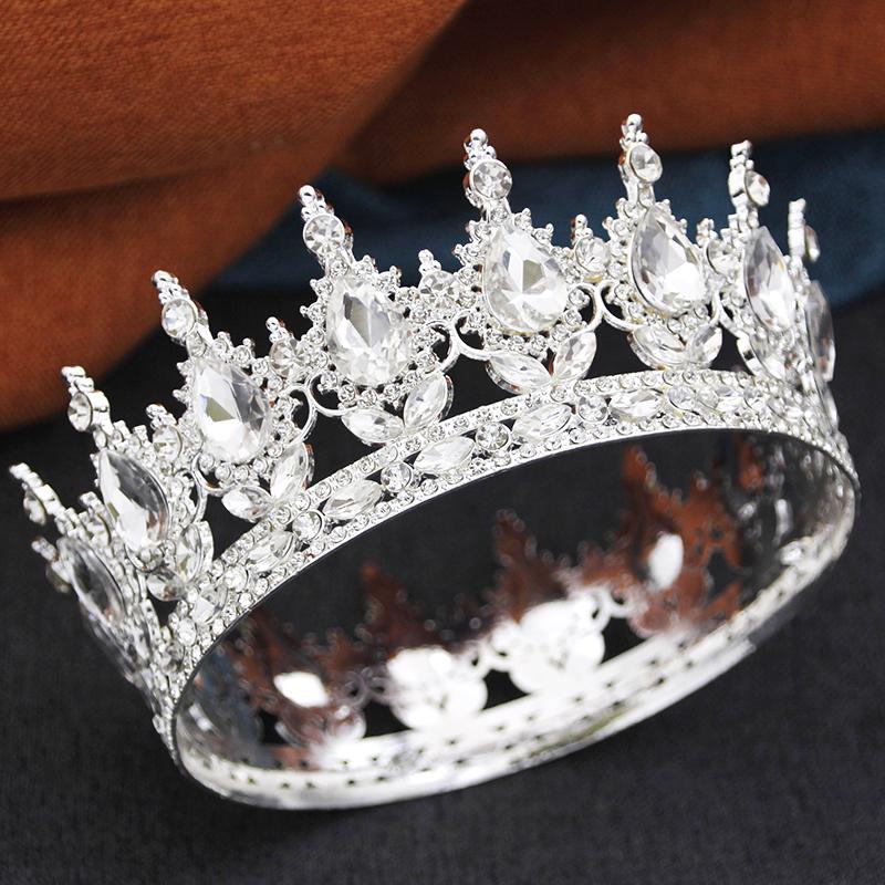 Baroque Queen King Tiaras and Crowns for Women Wedding Party Full Round Diadem Bridal Crown Hair Jewelry Birthday Gifts