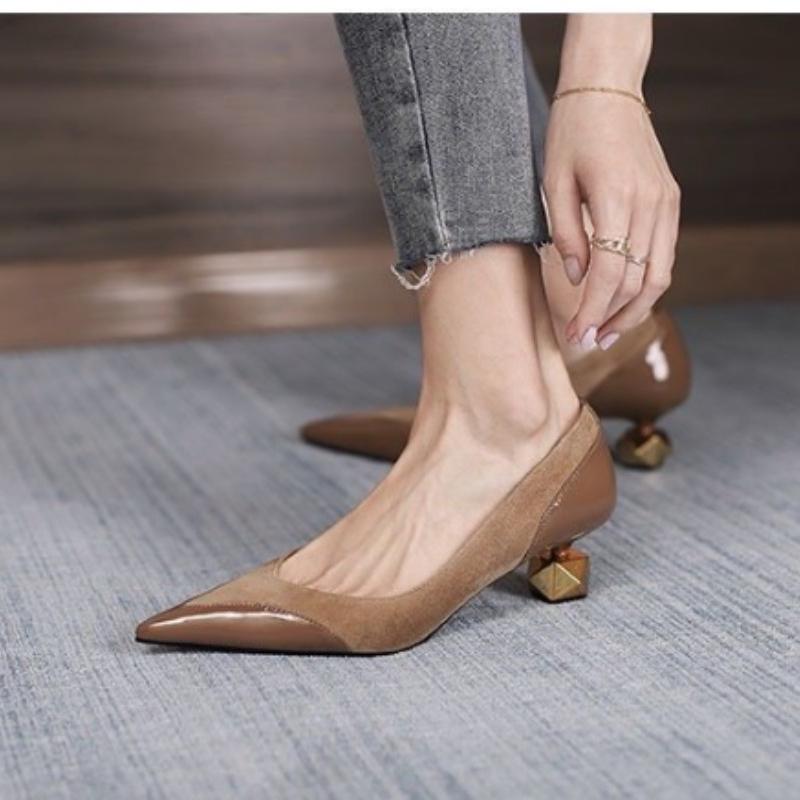 Women Shoes Mid Heel Special-shaped Heels Pointed Shallow Single Shoes Lady Leisure Comfortable Work Shoes 2024 Autumn New Style
