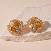 Vintage Metallic Rhinestone & Faux Pearl Flower Sterling Silver Stud Earrings - French Court Style for Women