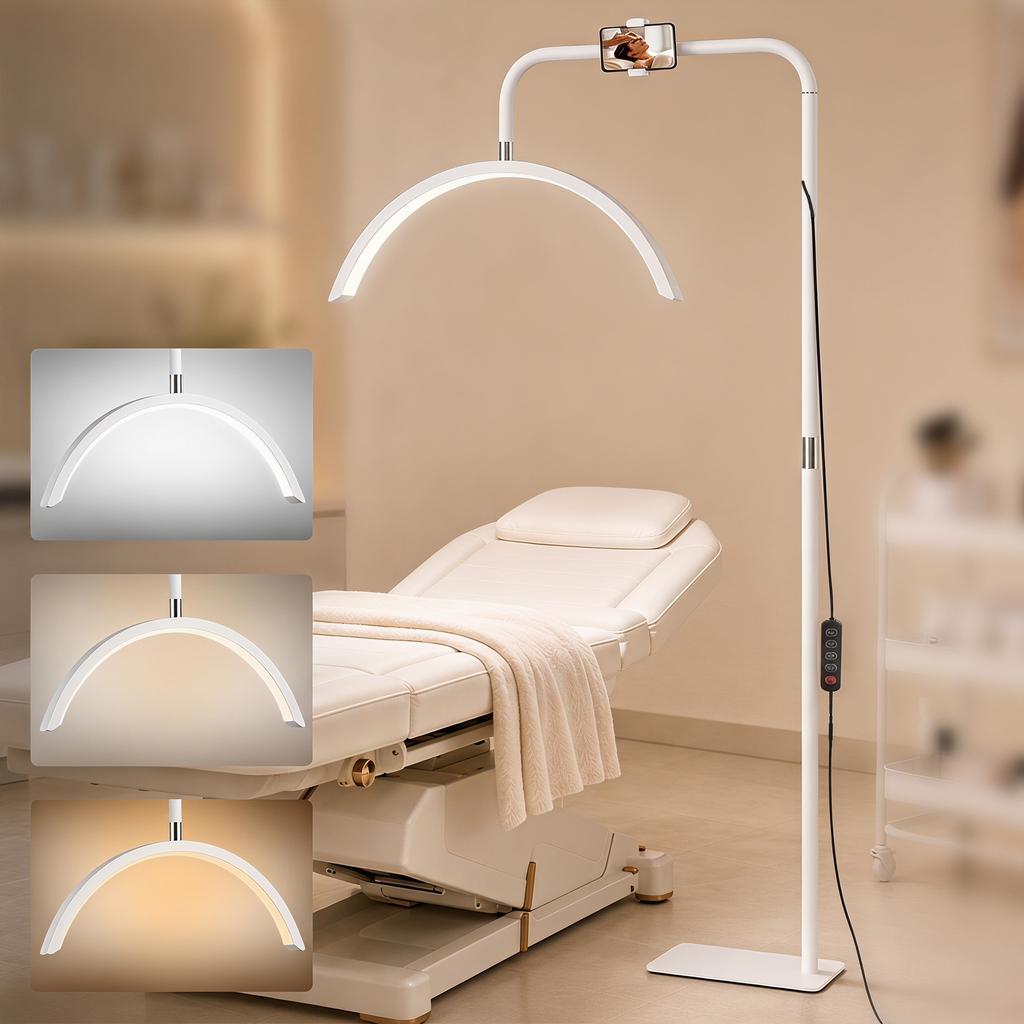 Half Moon Lash Light, 350 degrees Rotatable Head, 7 Colours, Dimmable Beauty Floor Lamp, White