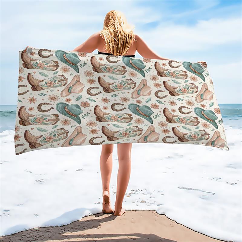1PC Western Cowboy Beach Towel 31x51 Inch (Approx 78.7x129.5 Cm) Country Style Sand-Free Ultrafine Fiber Bath Towel Super Soft Q