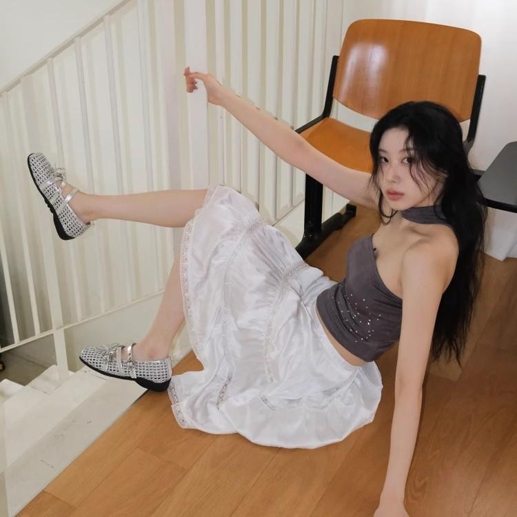 Sheepskin version~ New silver single shoes women's retro Mary Jane mesh breathable bow ballet flats women