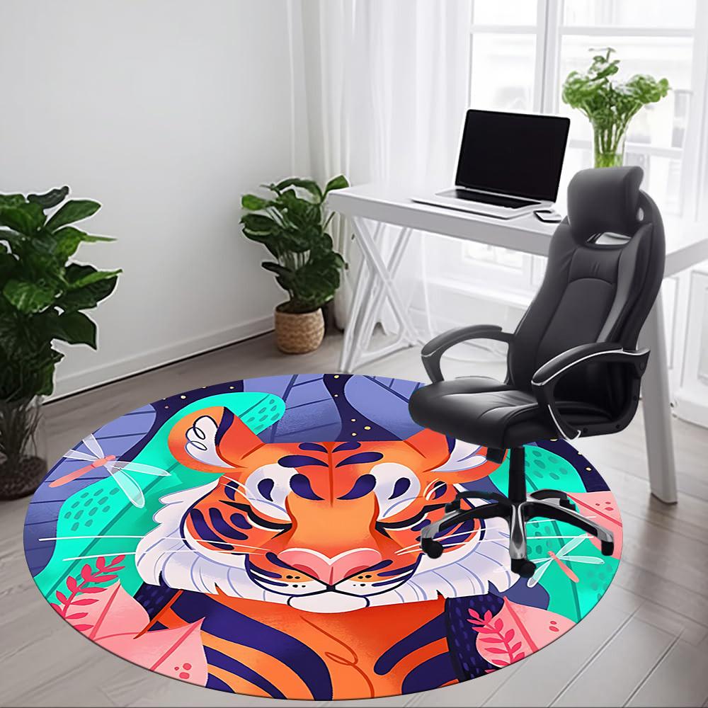 1pc Tiger Nature Office Round Area Rug, Mat Suitable For Office, Under Office Chairs Bedroom Living Room Home Decor, Room Deco