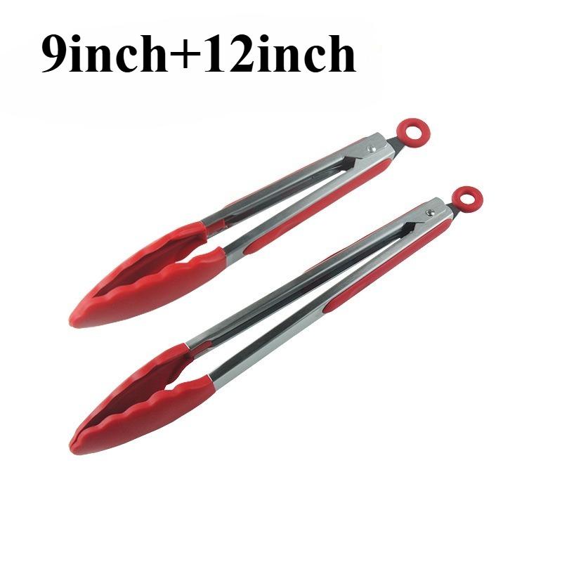 Hochwertige 9-Zoll Silikon-Küchenlebensmittelzange Edelstahl Grillzange Rutschfeste Clipklemme BBQ Salat-Servierzange zum Kochen