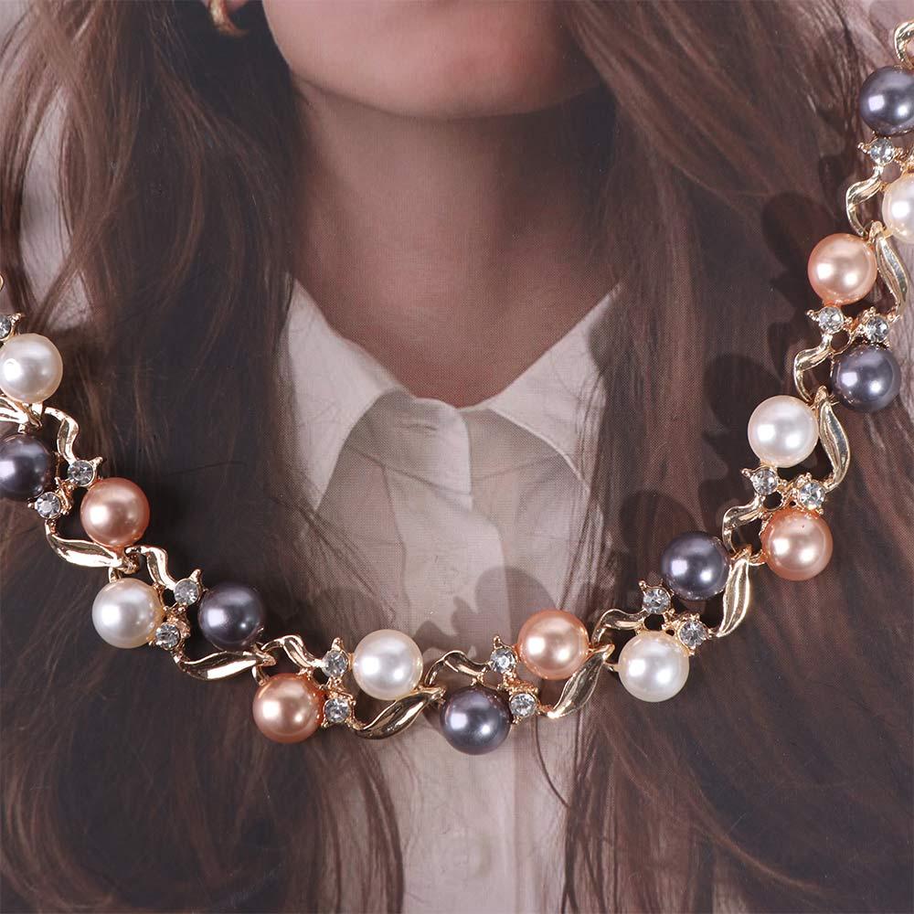 Elegant Pearl Necklace Rhinestone Necklace Earrings Set Exquisite Colorful Pearl Necklace  Gift