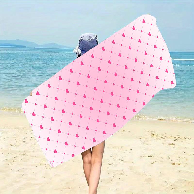 Pink Heart Print Beach Towel Quick Dry Absorbent Soft Microfiber For Summer Vacation Pool Camping