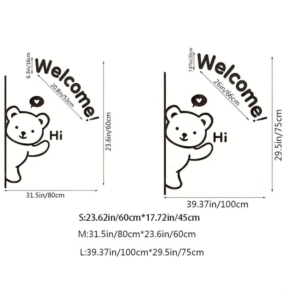 Self-adhesive Welcome Bear Stickers Artwork Bear Signs Ornaments Welcome Wall Decal  Milk Tea Shop