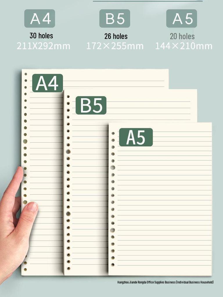 B5 Loose-Leaf Notebook Refill with 26-Hole and A5 Detachable Loose-Leaf Paper, 20-Hole Horizontal Line Grid for Exam Prep.