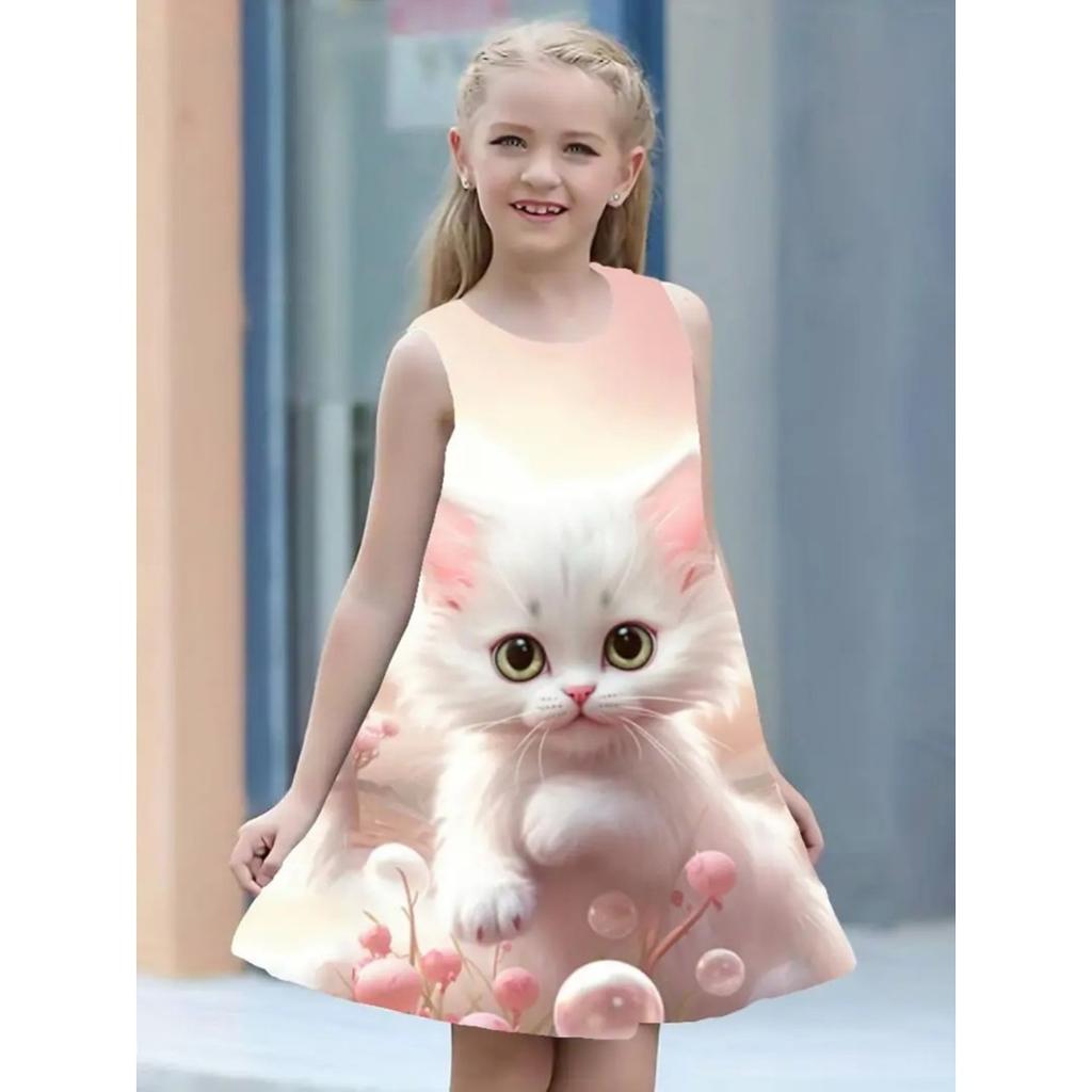 Fashion Children's Dresses New Fashion Loose Cute 3D Animal Pattern Children Girls Sleeveless Dresses