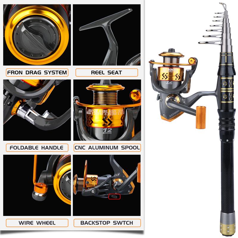 Fishing Rods Reels Combos 1.5m-3.0m Travel Telescopic Fishing Rod 12BB Fishing Reels for Bass Carp Fishing