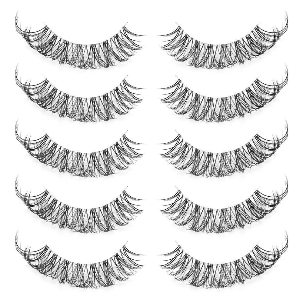 5 Pairs Natural Look Wispy Fluffy Eyelash Extension Clear Band False Eyelashes Russian Strip Lashes