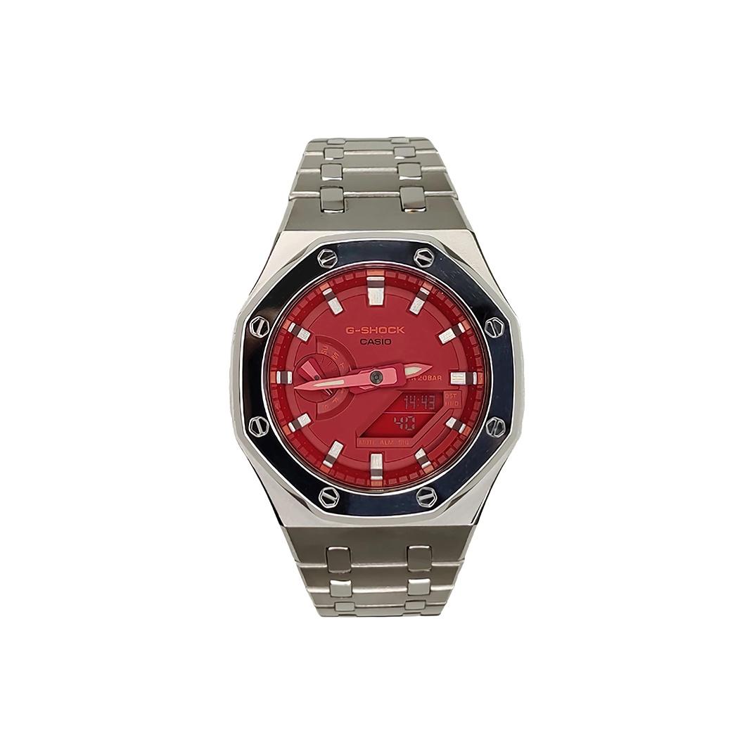 CASIO Men Liquid Crystal,Analog Dual Display Series 44mm Red Watch GA-2100-1A1(Watch3--) Regular Watch Box