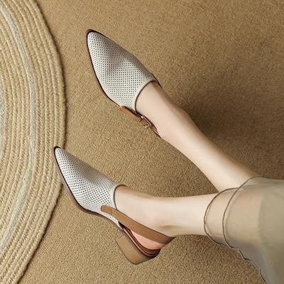 Fashion Mesh Sandals Mid Heels Retro Women Shoes Pointed Toe New Chunky Slippers 2024 Fashion Summer Pumps Walking Dress Mujer Zapatos