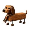 Wood-Tone Long-Bodied Dog Decoration with Textured Features and a Checked Neck Wrap, Christmas Figurine for Entryway, Window, Desk, or Tree-Side