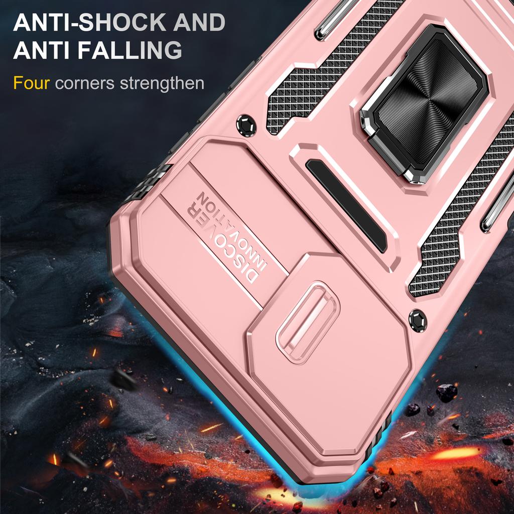 Armor Series For iPhone 16 Case Kickstand Slide Lens Lid PC+TPU Drop-Proof Phone Cover
