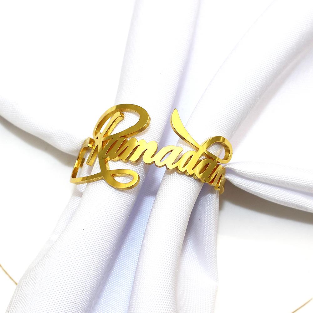 6Pcs New Ramadan Napkin Rings Metal Gold Bismillah Eid Mubarak Table Napkin Holders Ramadan Decoration Eid Party Supplies