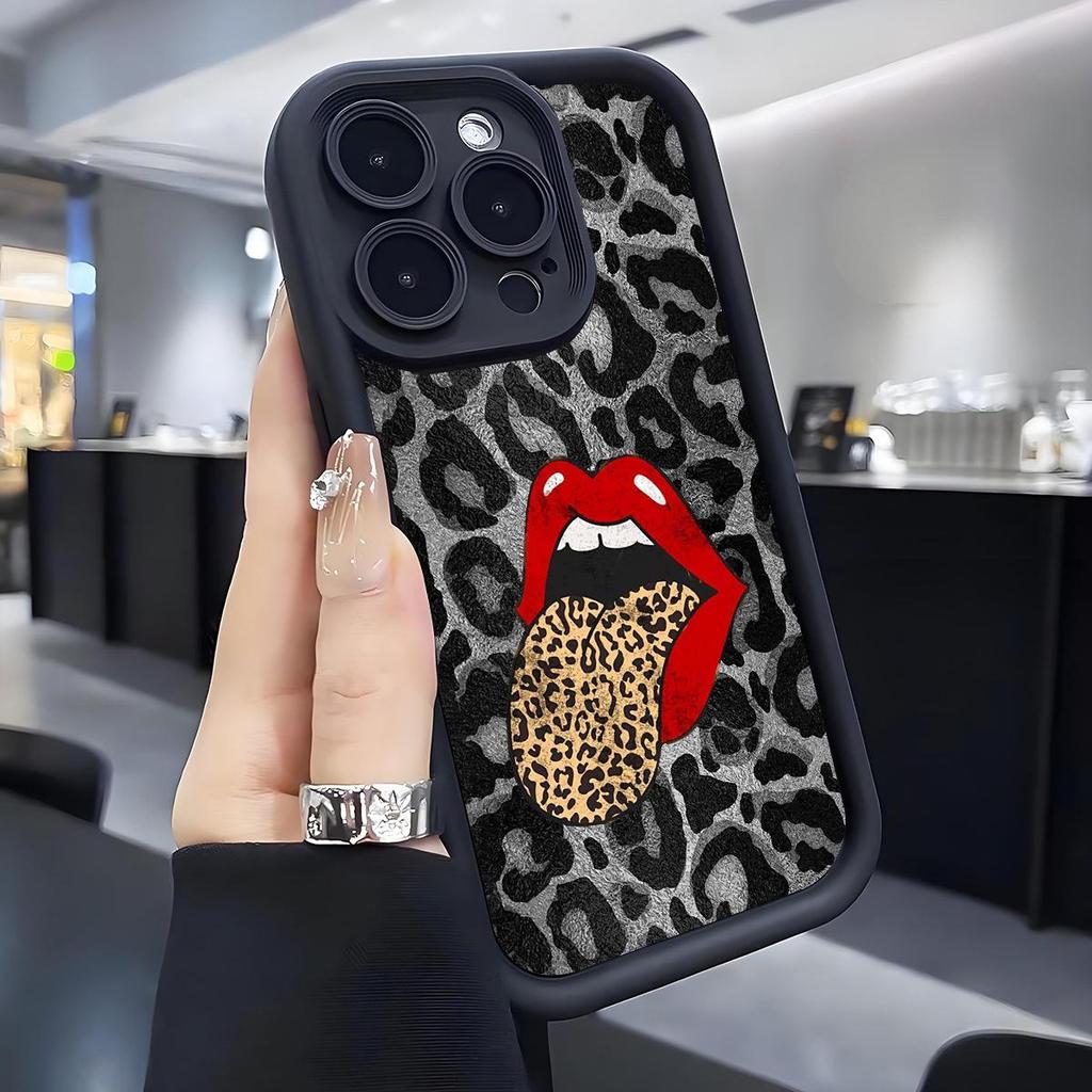 Leopard Print Lipstick iPhone 15/16/17 Case with Black Grooves