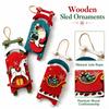 Retro Christmas Wooden Sled Hanging Ornament for Holiday Tree Decor