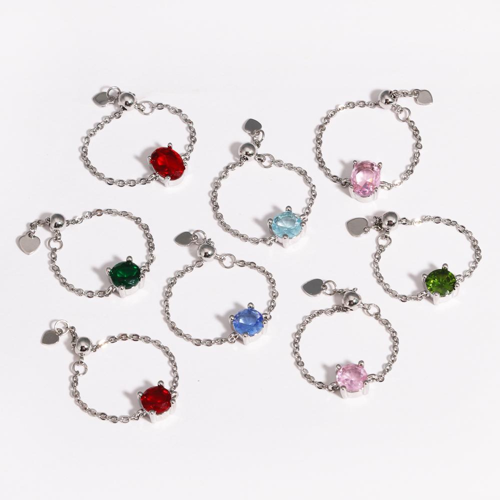 Adjustable Small Round CZ Zircon Rings For Women Gold Silver Color Link Chain Ring Fashion Jewelry for Party Anillos Mujer