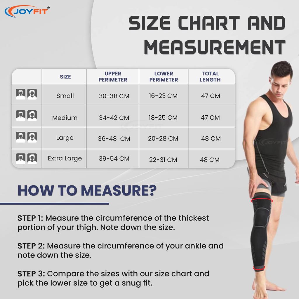 Joyfit Long Calf Compression Sleeve With Anti Slip Design, Full Leg Support, Reduce Muscle Swelling, & Shin Splint- Ideal For Men & Women At Gym