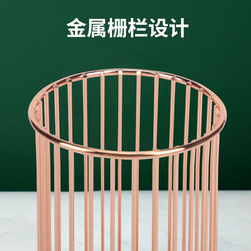 Multifunctional round pen holder rose gold wrought iron pen holder office stationery makeup brush storage holder ins wind