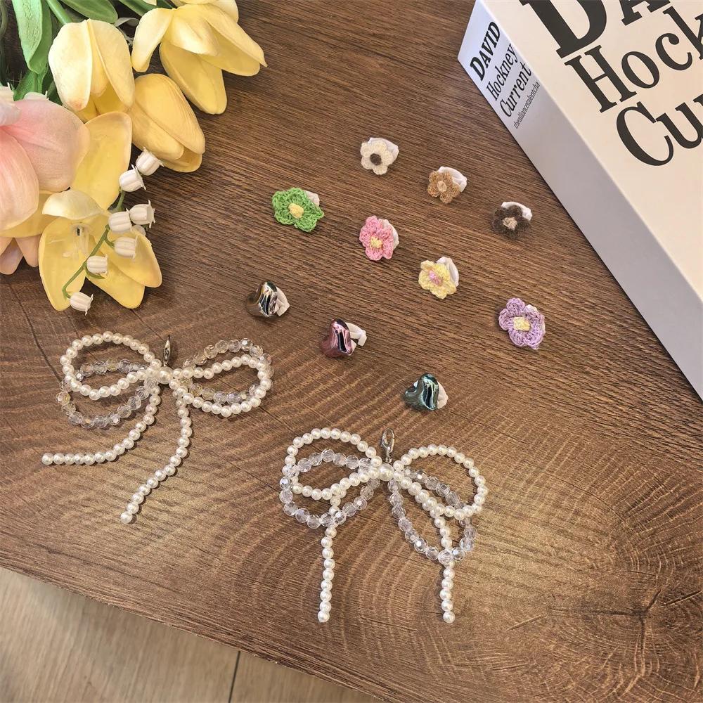 New Pearl Crystal Bow Charms for Sneakers - DIY Hand Woven Flower Shoe Laces with Colorful Love Buckle Decorations for Girls